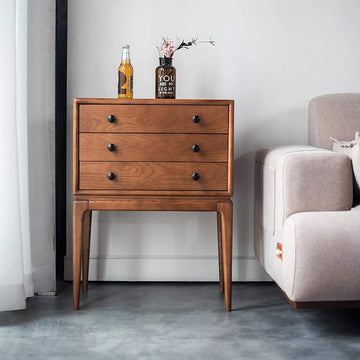Mid Century Chest Cabinet with 3 Drawers of Ash Wood in Walnut-Wehomz-Cabinets & Chests,Furniture,Living Room Furniture